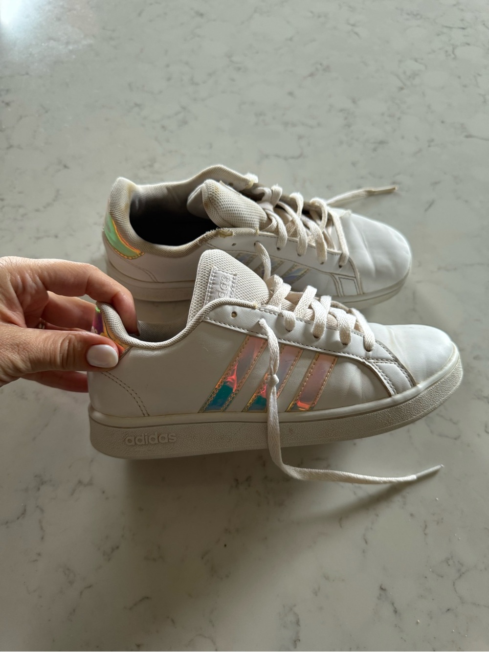 adidas Kids White Sneakers with Iridescent Stripes